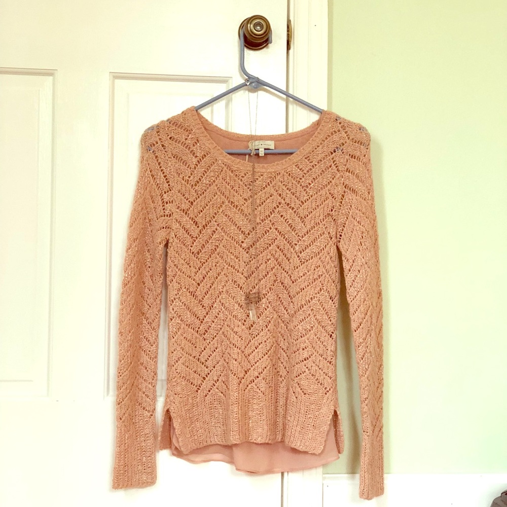 NWT Lucky brand layered knit sweater blush pink,XS